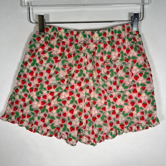 Mini Boden Girls Strawberry Print Shorts 12Y 152cm Pink Red Green Ruffle Hem - Picture 2 of 5